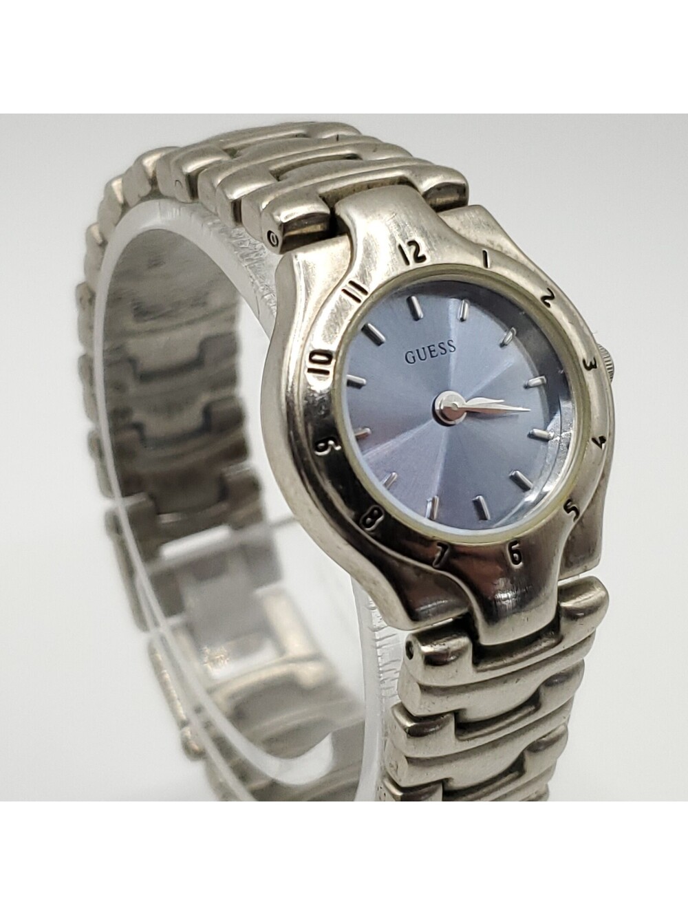 Guess Blue Dial Watch Women 22mm Silver Tone New Battery